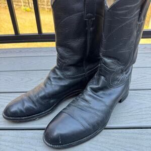 Justin Vintage Black Leather Cowboy Boots – Classic Western/Rodeo
